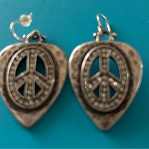 Lucky Brand Silver-Tone Peace Sign Drop Earrings
